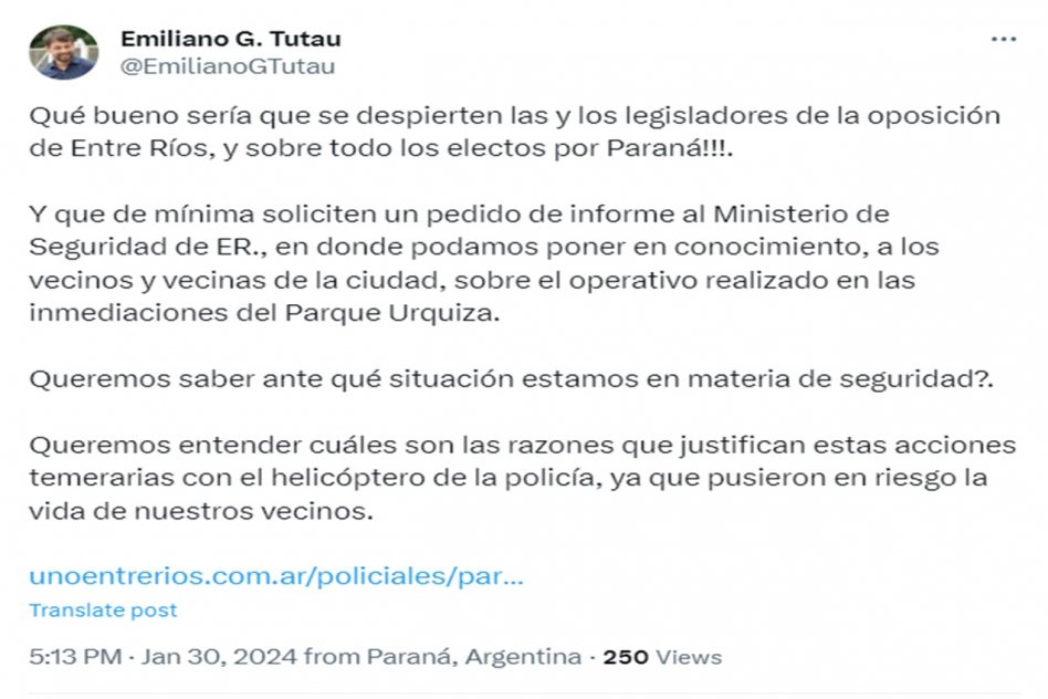 EL CONCEJAL GOMEZ TUTAU SOBRE EL OPERATIVO POLICIAL EN EL MACARONE, LLAMA A DESPERTAR A LOS LEGISLADORES DE LA&nbsp;OPOSICIÓN.