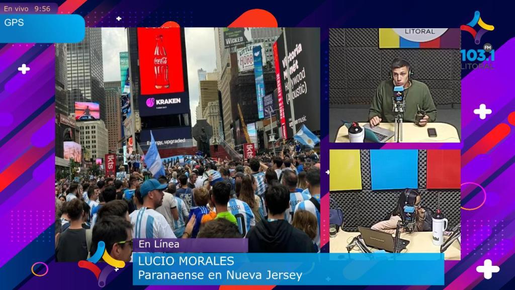 Paranaense en Nueva York, estuvo presente en el banderazo de Times Square. «Es un sacrificio bastante grande debido a la situación del país, pero por suerte puedo estar aquí porque me apasiona todo esto». «Sigo a Messi porque pienso que esta podría ser su última Copa América o tal vez su último torneo internacional». «Esta ciudad es impactante; no puedo creer que esté aquí». Con respécto a los costos opinó: «había una promoción para cenar, una pizza con una gaseosa por solo 3 dólares y el alquiler entre 4 no es caro.”(audio Lucio&nbsp;Morales)